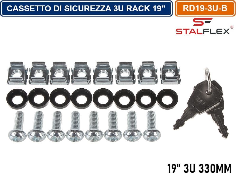 CASSETTO DOPPIO PER ALLOGGIAMENTO DI SICUREZZA ARMADIO RACK 19" 3U COLORE NERO - 4