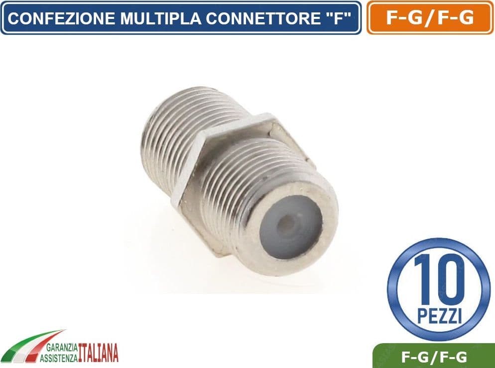 CONFEZIONE MULTIPLA 10 PEZZI CONNETTORE ACCOPPIATORE F PER ANTENNA SATELLITARE - 2