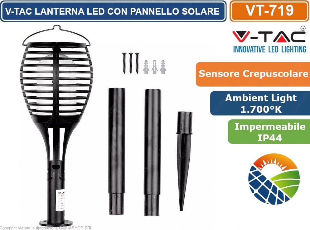V-TAC VT-719 LANTERNA DA GIARDINO CON LUCE LED E PANNELLO SOLARE - SKU 8558 - 2