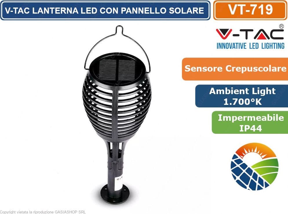 V-TAC VT-719 LANTERNA DA GIARDINO CON LUCE LED E PANNELLO SOLARE - SKU 8558 - 3