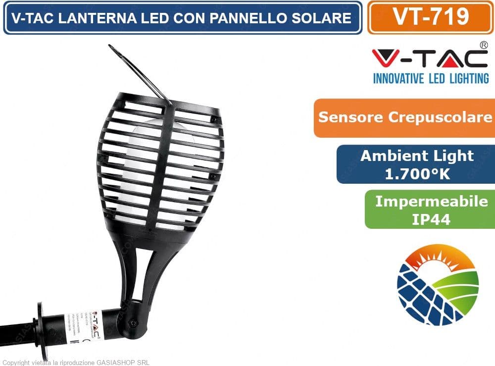 V-TAC VT-719 LANTERNA DA GIARDINO CON LUCE LED E PANNELLO SOLARE - SKU 8558 - 4