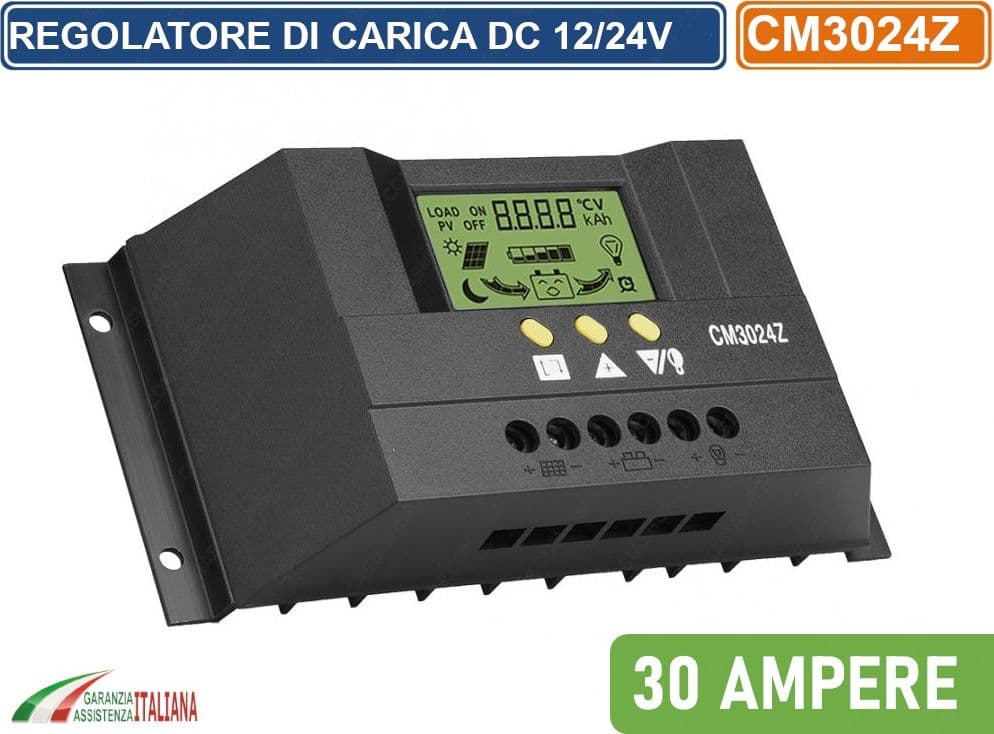 REGOLATORE DI CARICA PWM PER PANNELLI SOLARI 30A DC 12/24V AUTOSELEZIONE CON DISPLAY - 2