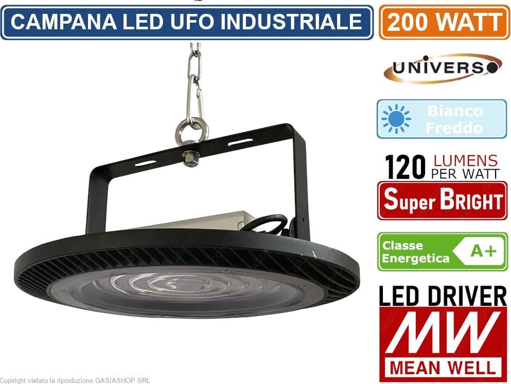 CAMPANA LED UFO LAMPADA INDUSTRIALE 200W DA ESTERNO LED DRIVER MEANWELL IP65 24000 LUMEN - 4