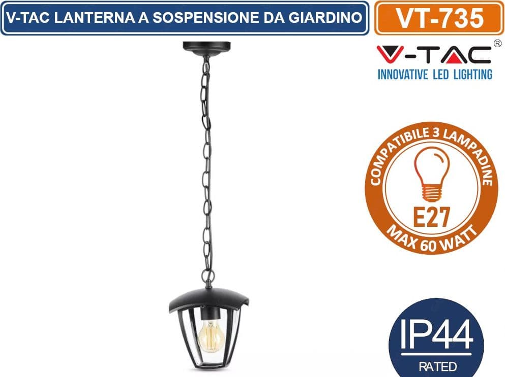 V-TAC VT-735 PORTALAMPADA DA GIARDINO CON ATTACCO A SOFFITTO PER LAMPADINE E27 - SKU 7058 - 2