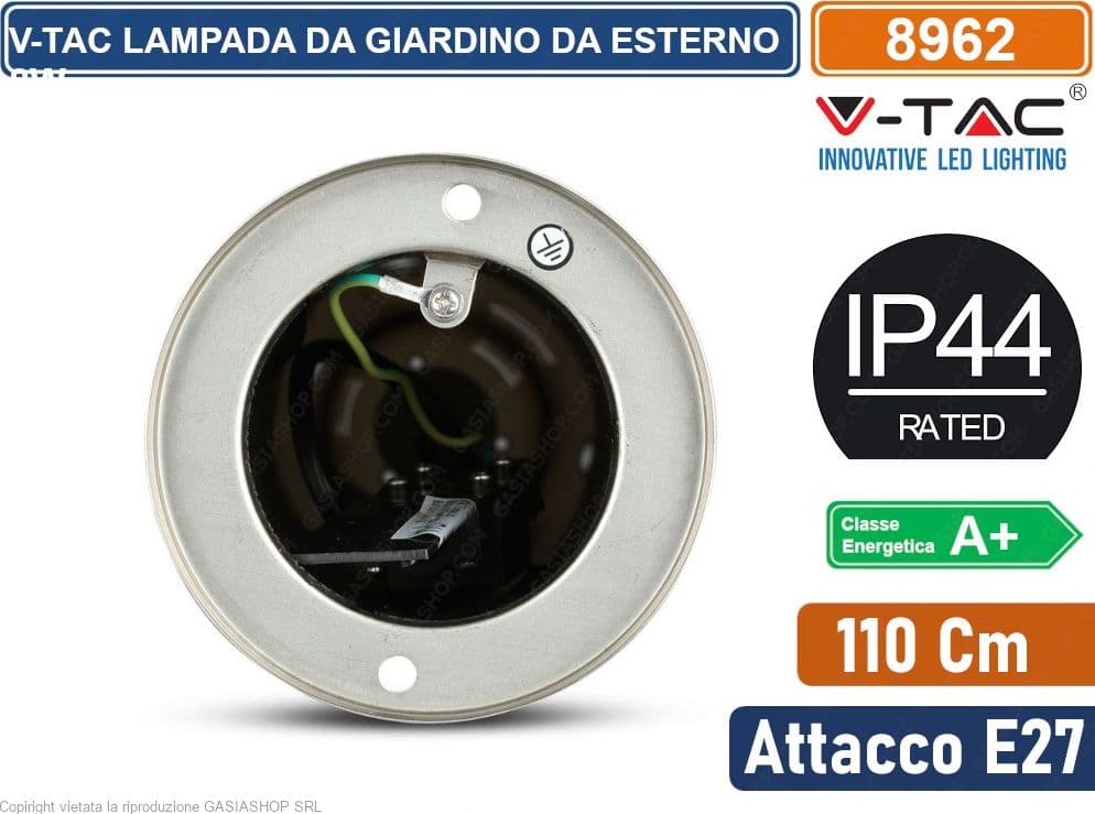 V-TAC VT-838 LAMPIONE PORTALAMPADA DA GIARDINO PER LAMPADINE E27 CON FISSAGGIO A TERRA IP44 110CM - SKU 8962 - 2