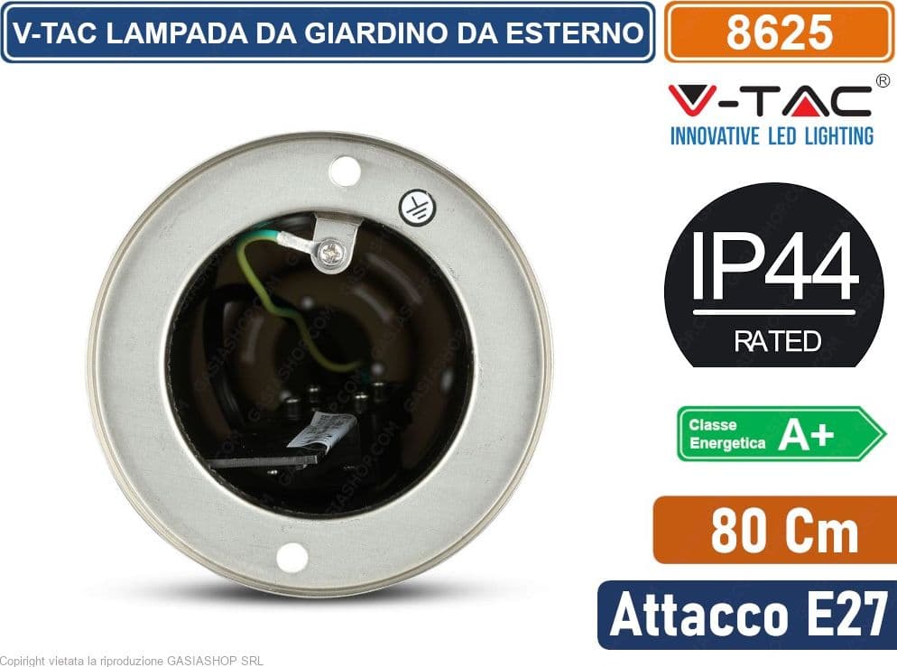 V-TAC VT-838 PORTALAMPADA ROTONDO DA GIARDINO PER LAMPADINE E27 CON FISSAGGIO A TERRA IP44 - SKU 8625 - 2