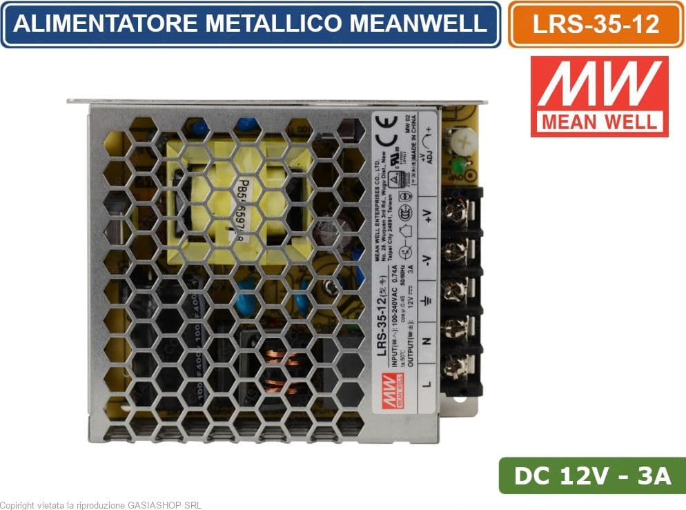 ALIMENTATORE SWITCHING METALLICO MEANWELL LRS-35-12 DC12V 3A 36W SINGOLA USCITA - 2