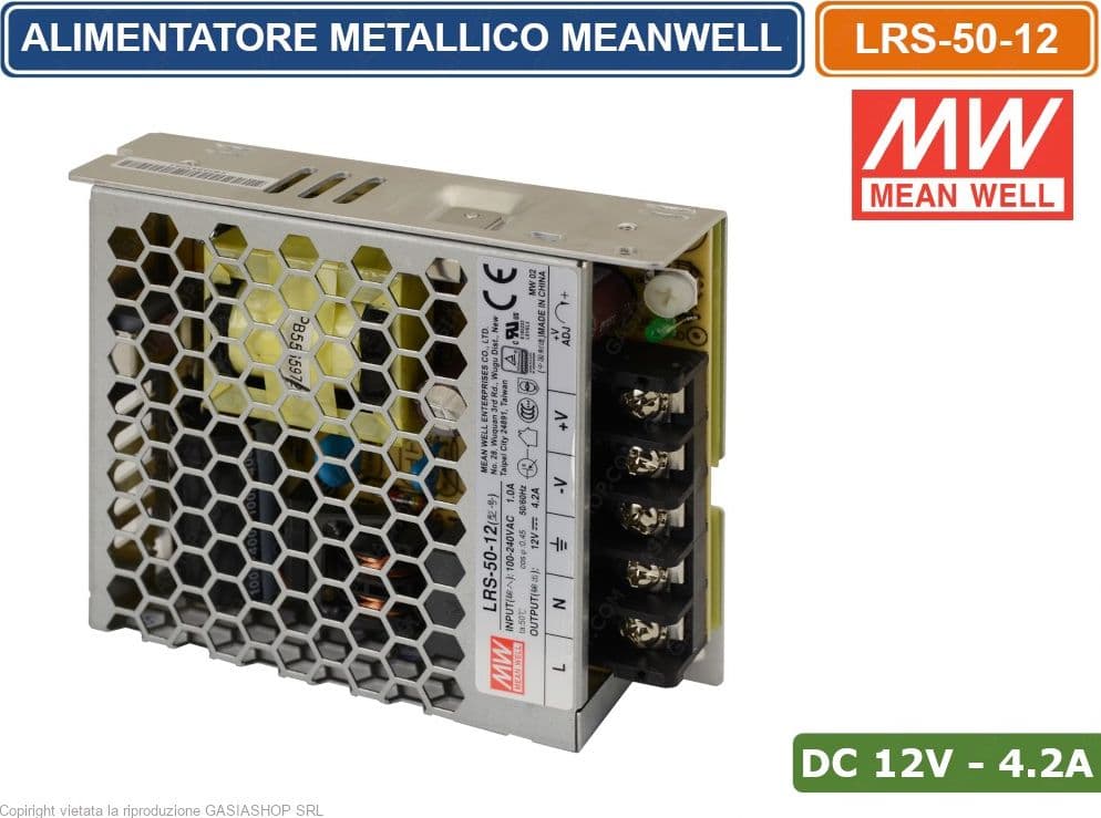 ALIMENTATORE SWITCHING METALLICO MEANWELL LRS-50-12 DC12V 4.2A 50W SINGOLA USCITA - 3