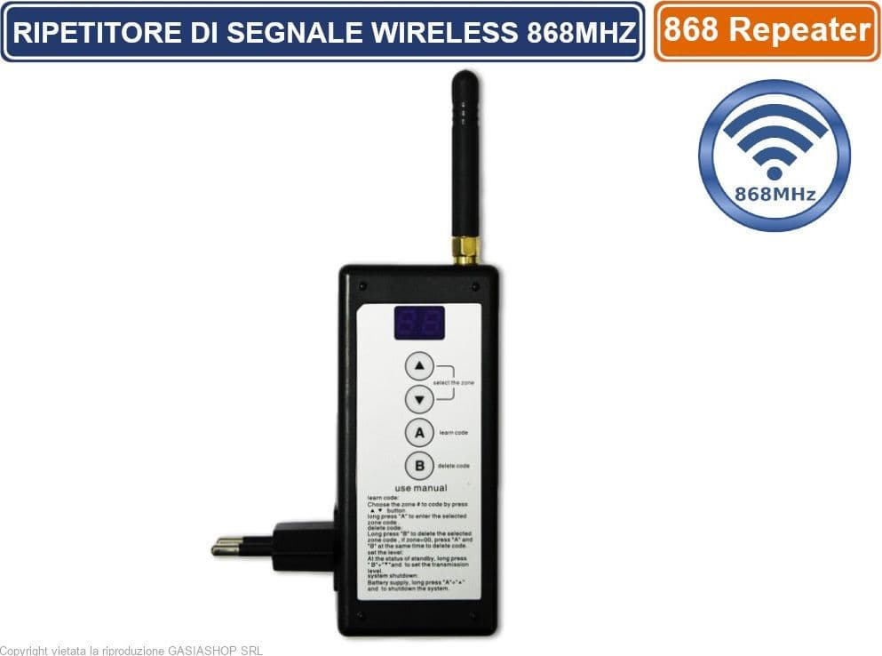 RIPETITORE AMPLIFICATORE DI SEGNALE WIRELESS PER FREQUENZE 868MHZ CON SPINA EU - 3