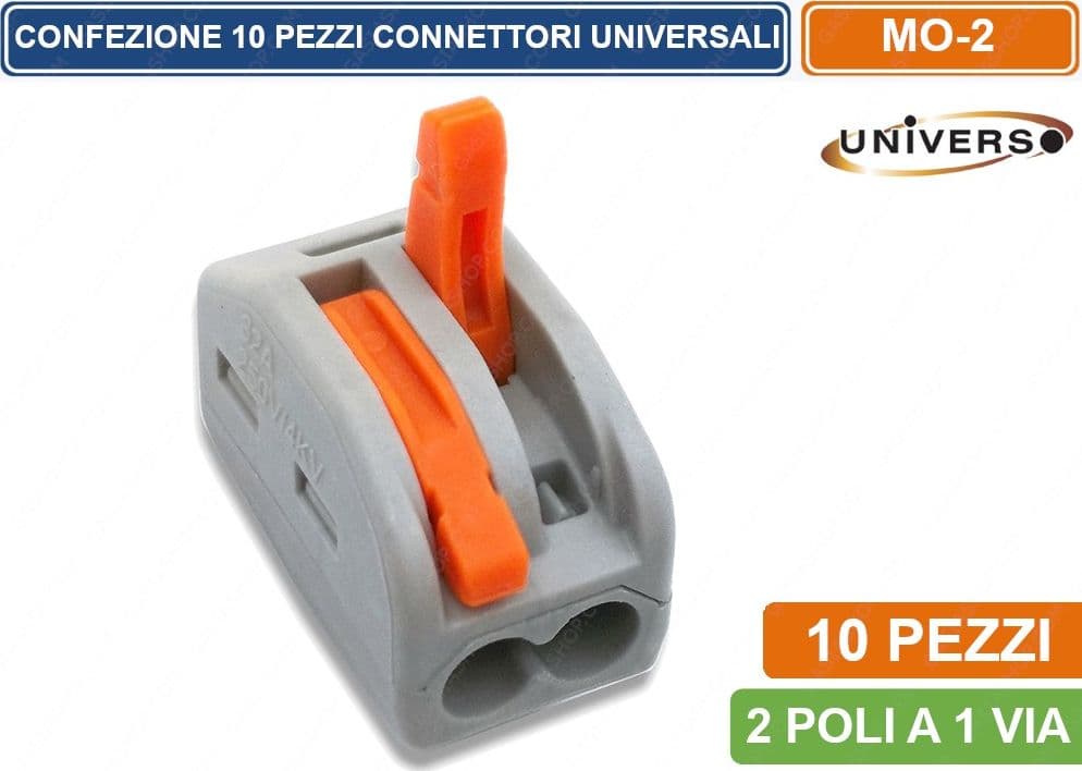 CONFEZIONE CON 10 CONNETTORI UNIVERSALI 2 POLI A 1 VIA - SKU MO-2 - 2
