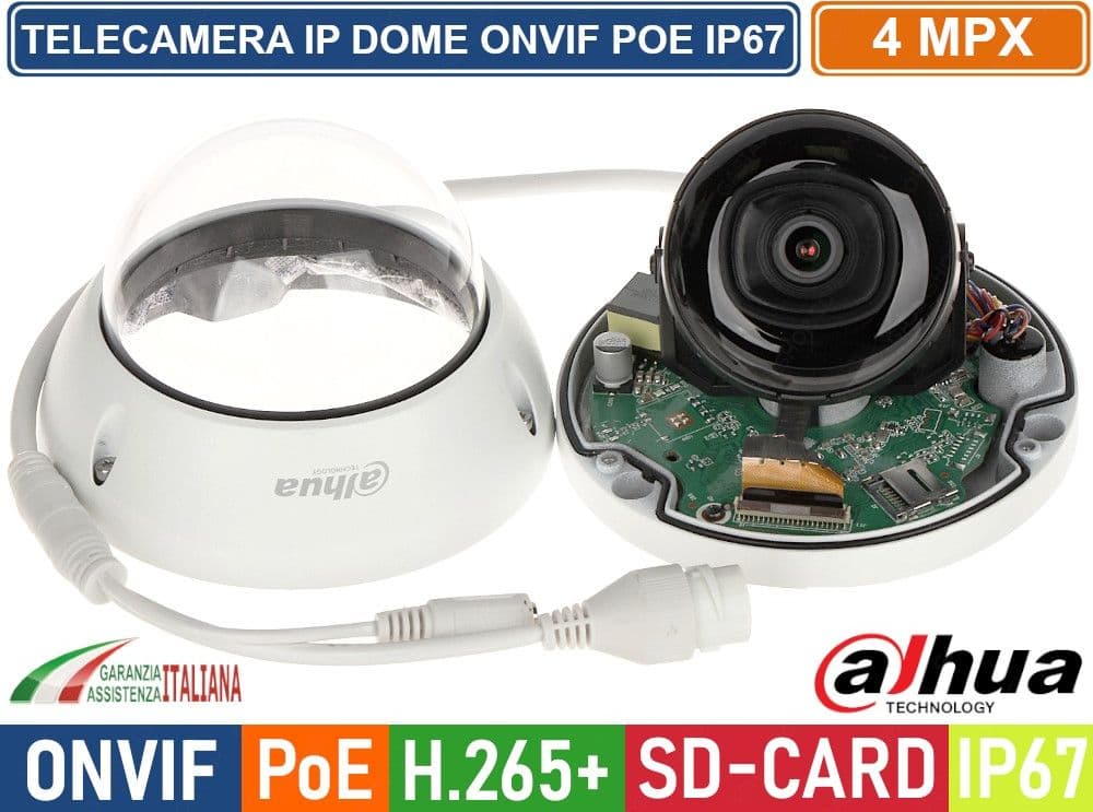 DAHUA IPC-HDBW2431E-S-S2 TELECAMERA ANTIVANDALICA DOME IP 4MPX HD+ 2.8MM SLOT SD WDR IVS STARLIGHT POE IP67 IK10 - 2