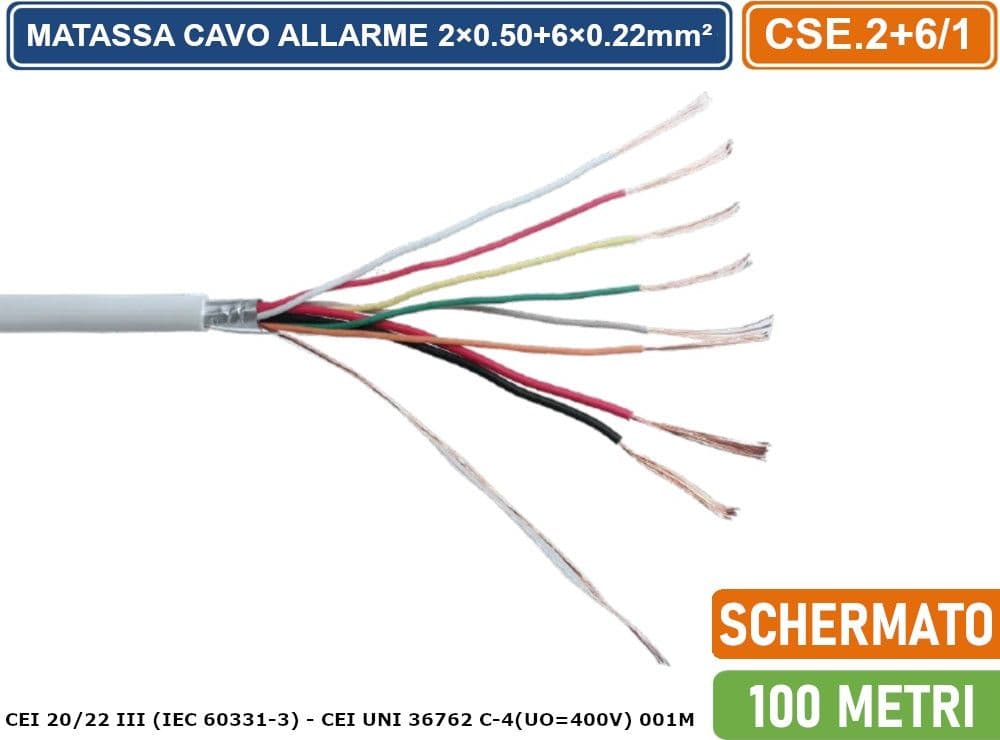 KIONIX MATASSA 100 METRI CAVO ALLARME SCHERMATO 2×0.50+6×0.22mm² STR-S - 2