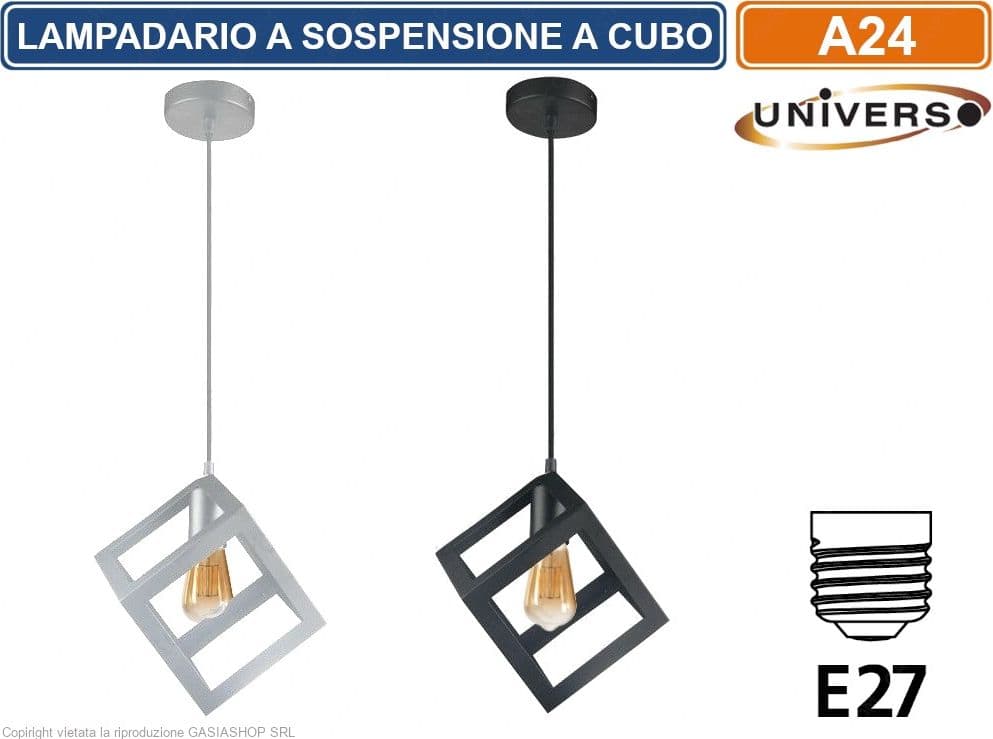 LAMPADARIO A SOSPENSIONE PENDENTE FORMA CUBO CON ATTACCO E27 FINITURA BIANCO NERO 16CM