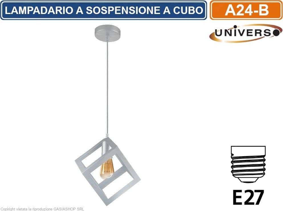LAMPADARIO A SOSPENSIONE PENDENTE FORMA CUBO CON ATTACCO E27 FINITURA BIANCO NERO 16CM - 2