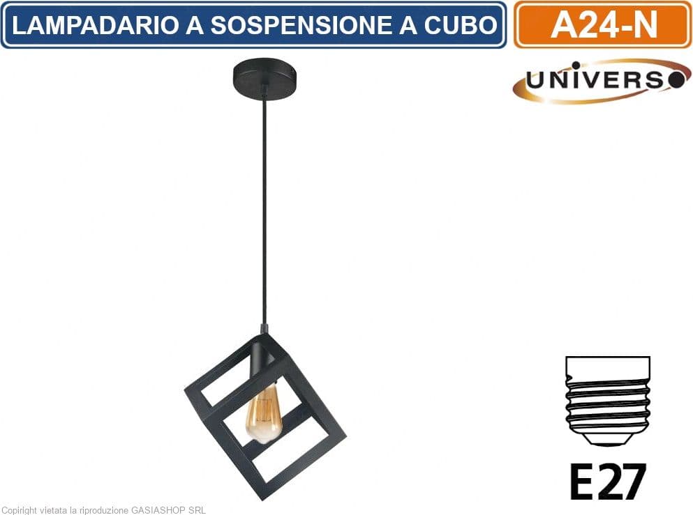 LAMPADARIO A SOSPENSIONE PENDENTE FORMA CUBO CON ATTACCO E27 FINITURA BIANCO NERO 16CM - 3