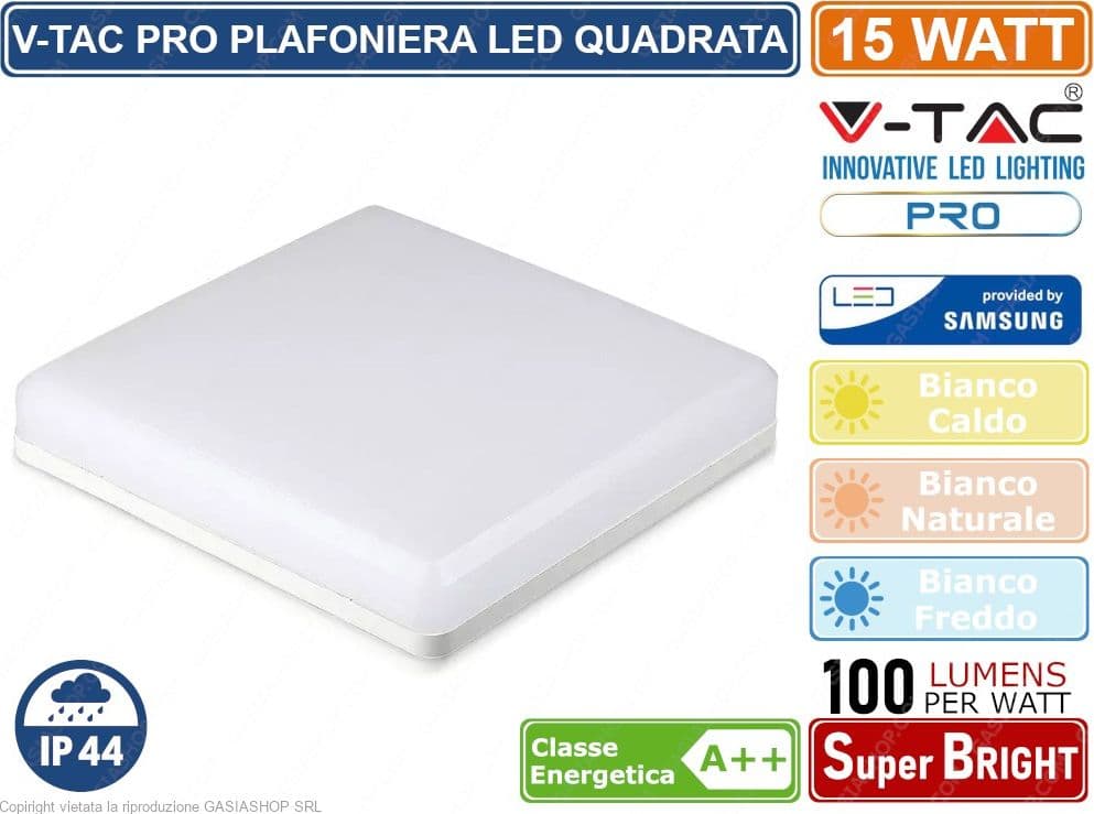 V-TAC PRO VT-8033 SQ PLAFONIERA LED QUADRATA CON CHIP SAMSUNG 15W 1500 LUMEN - SKU 2113909 / 55679 / 13919 - 2