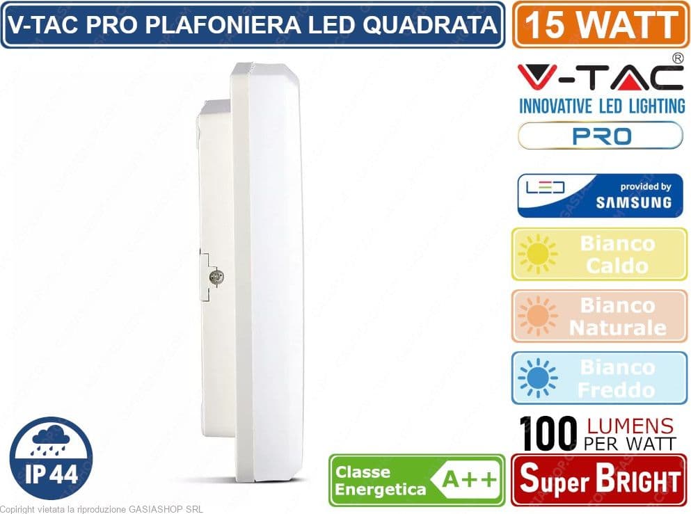 V-TAC PRO VT-8033 SQ PLAFONIERA LED QUADRATA CON CHIP SAMSUNG 15W 1500 LUMEN - SKU 2113909 / 55679 / 13919 - 3