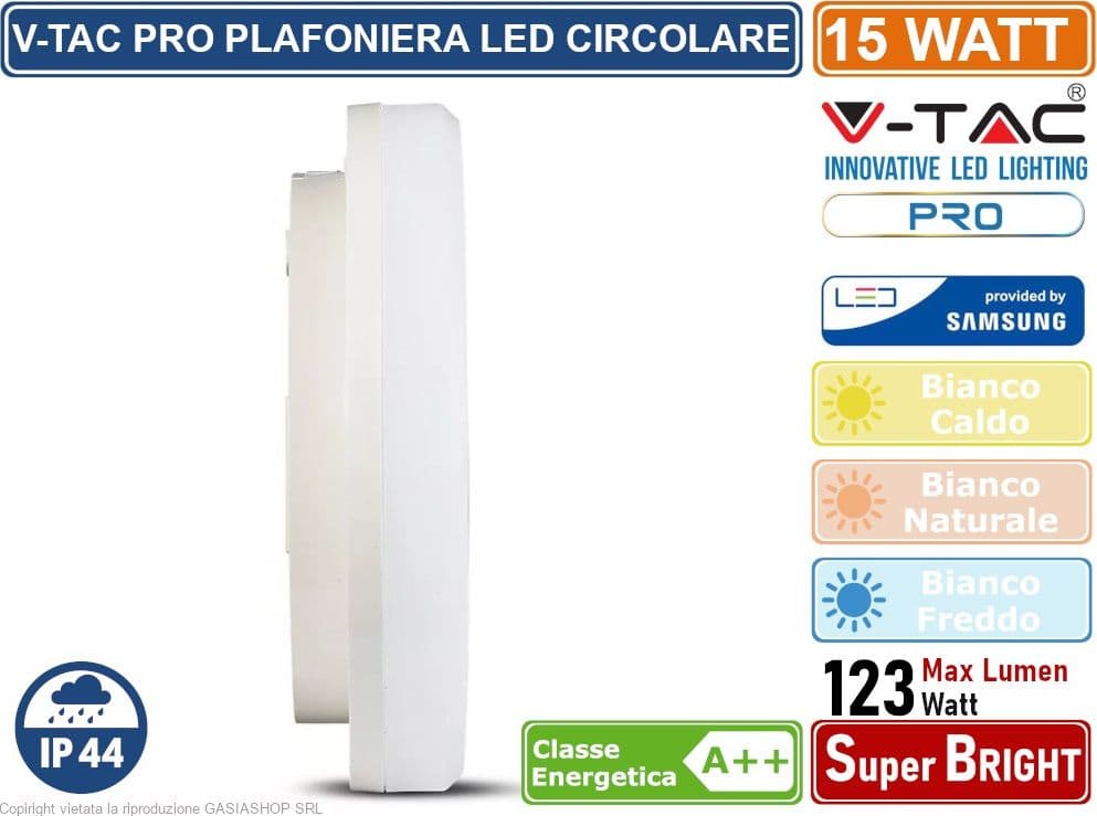 V-TAC PRO VT-8033 RD PLAFONIERA LED CIRCOLARE CON CHIP SAMSUNG 15W 1500 LUMEN IP44 - SKU SKU 2113889 / 55669 / 2113899 - 2