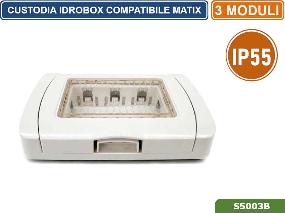 PLACCA COPERTURA STAGNA 3M  IDROBOX 3 MODULI BIANCA IP55 COMPATIBILE SERIE BTICINO MATIX - 4