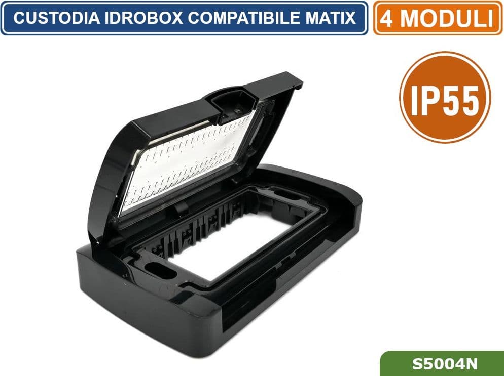 PLACCA COPERTURA STAGNA 4M  IDROBOX 4 MODULI NERA IP55 COMPATIBILE SERIE BTICINO MATIX - 2