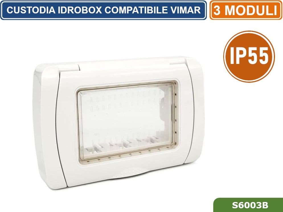 PLACCA COPERTURA STAGNA 3M  IDROBOX 3 MODULI BIANCA IP55 COMPATIBILE SERIE VIMAR PLANA