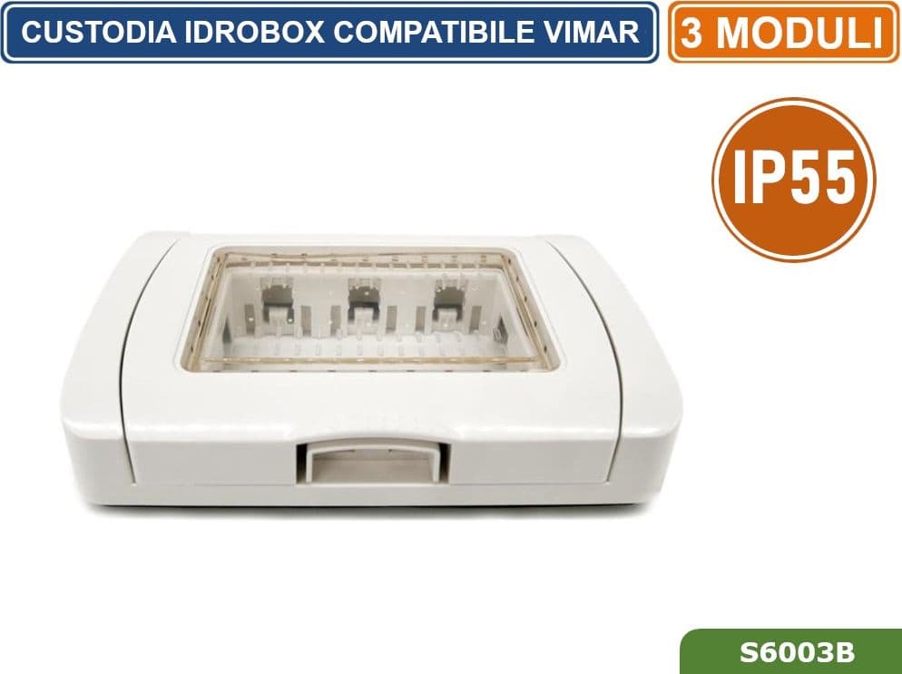 PLACCA COPERTURA STAGNA 3M  IDROBOX 3 MODULI BIANCA IP55 COMPATIBILE SERIE VIMAR PLANA - 2