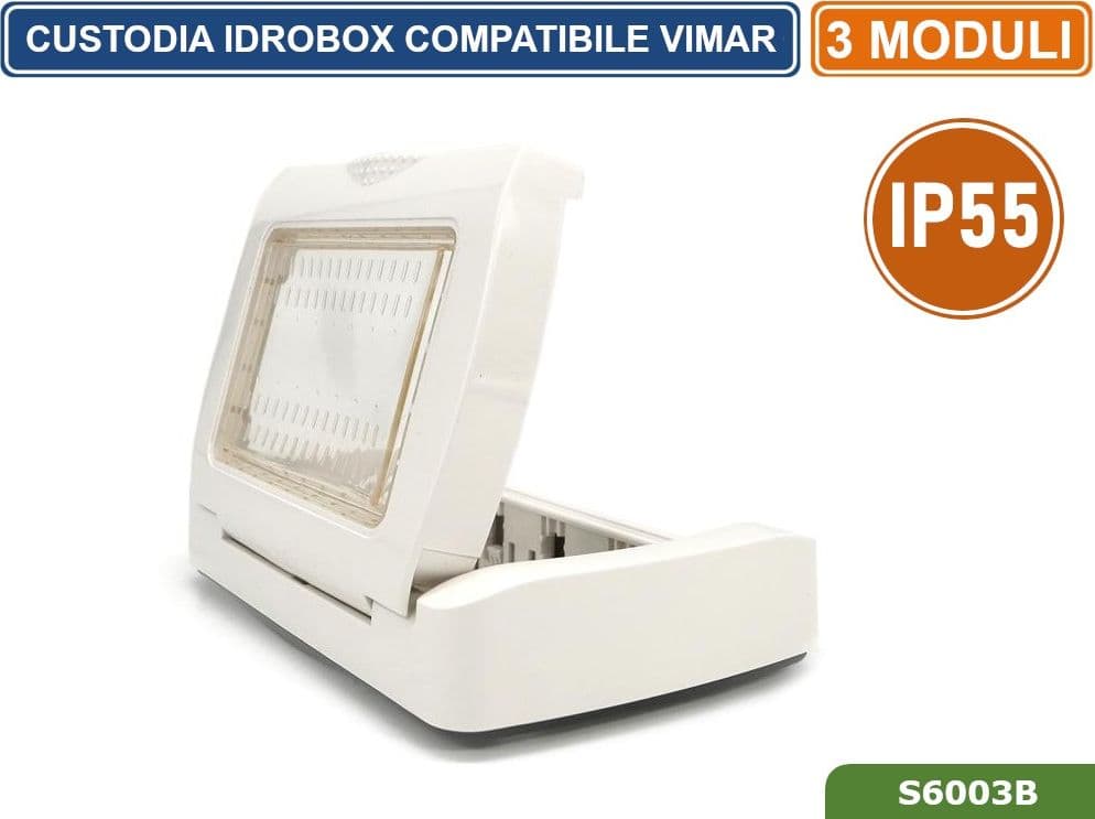 PLACCA COPERTURA STAGNA 3M  IDROBOX 3 MODULI BIANCA IP55 COMPATIBILE SERIE VIMAR PLANA - 3