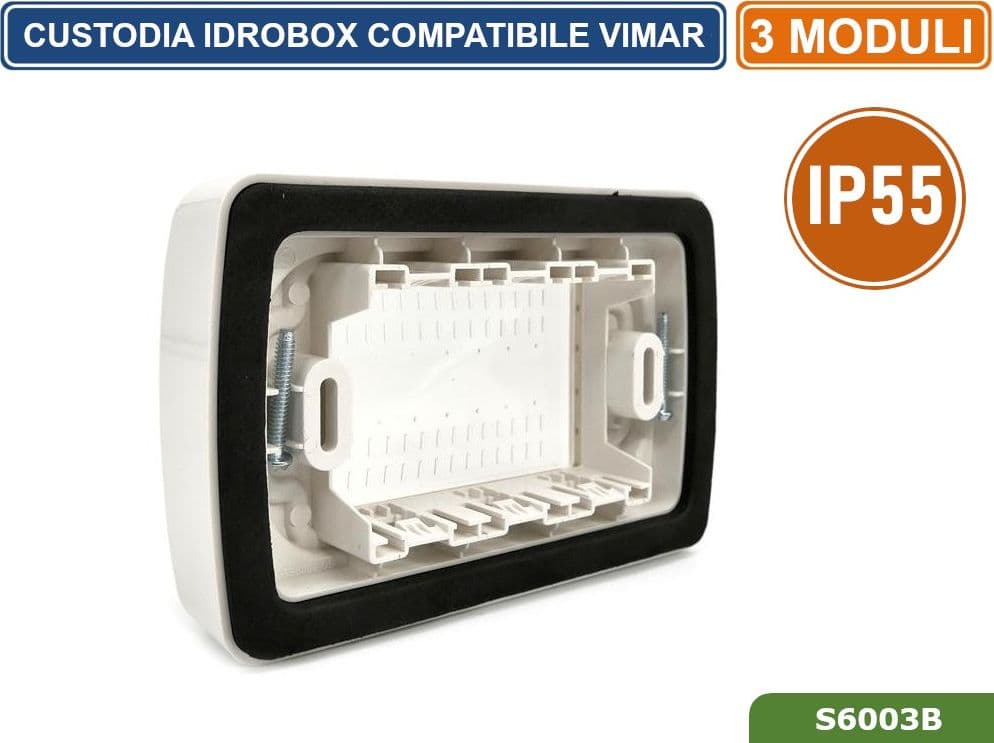 PLACCA COPERTURA STAGNA 3M  IDROBOX 3 MODULI BIANCA IP55 COMPATIBILE SERIE VIMAR PLANA - 4