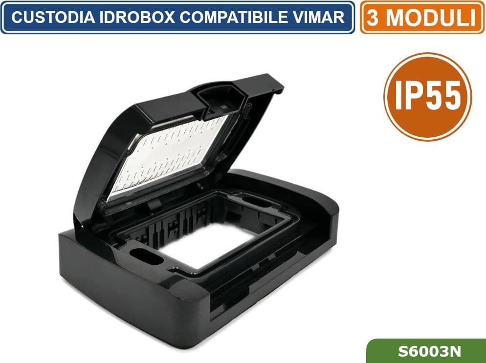 PLACCA COPERTURA STAGNA 3M  IDROBOX 3 MODULI NERA IP55 COMPATIBILE SERIE VIMAR PLANA - 2