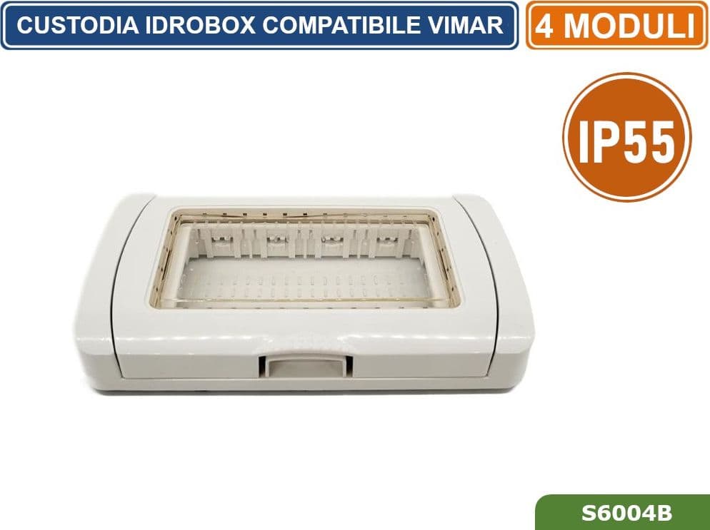 PLACCA COPERTURA STAGNA 4M  IDROBOX 4 MODULI BIANCA IP55 COMPATIBILE SERIE VIMAR PLANA - 2