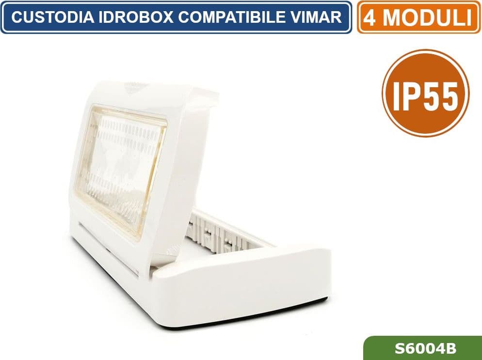 PLACCA COPERTURA STAGNA 4M  IDROBOX 4 MODULI BIANCA IP55 COMPATIBILE SERIE VIMAR PLANA - 3