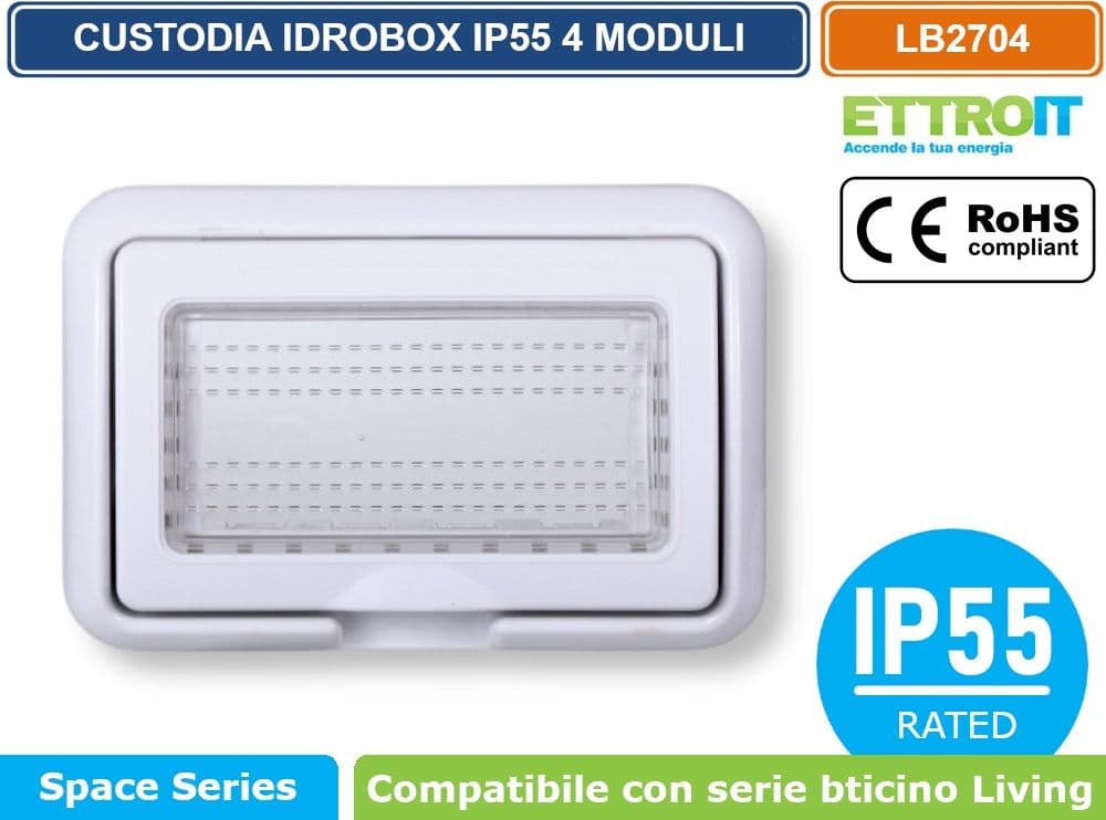 ETTROIT LB2704 PLACCA COPERTURA STAGNA 4M IDROBOX 4 MODULI BIANCA IP55 COMPATIBILE SERIE BTICINO LIVING - 2