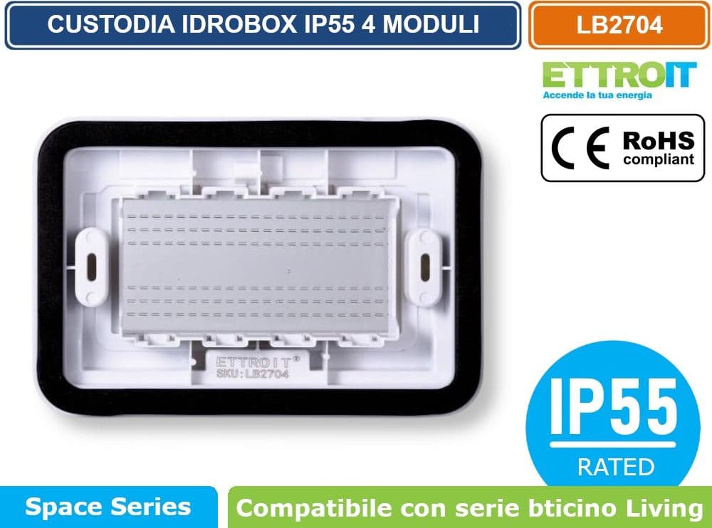 ETTROIT LB2704 PLACCA COPERTURA STAGNA 4M IDROBOX 4 MODULI BIANCA IP55 COMPATIBILE SERIE BTICINO LIVING - 3