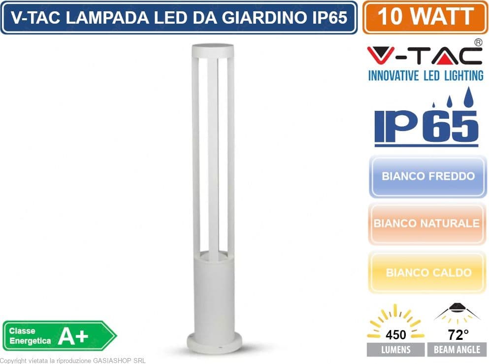 V-TAC VT-820 LAMPADA LED DA GIARDINO CON FISSAGGIO A TERRA 10W COLORE BIANCO IP65 - SKU 8325 / 8326 / 8327 DA ESTERNO IP65