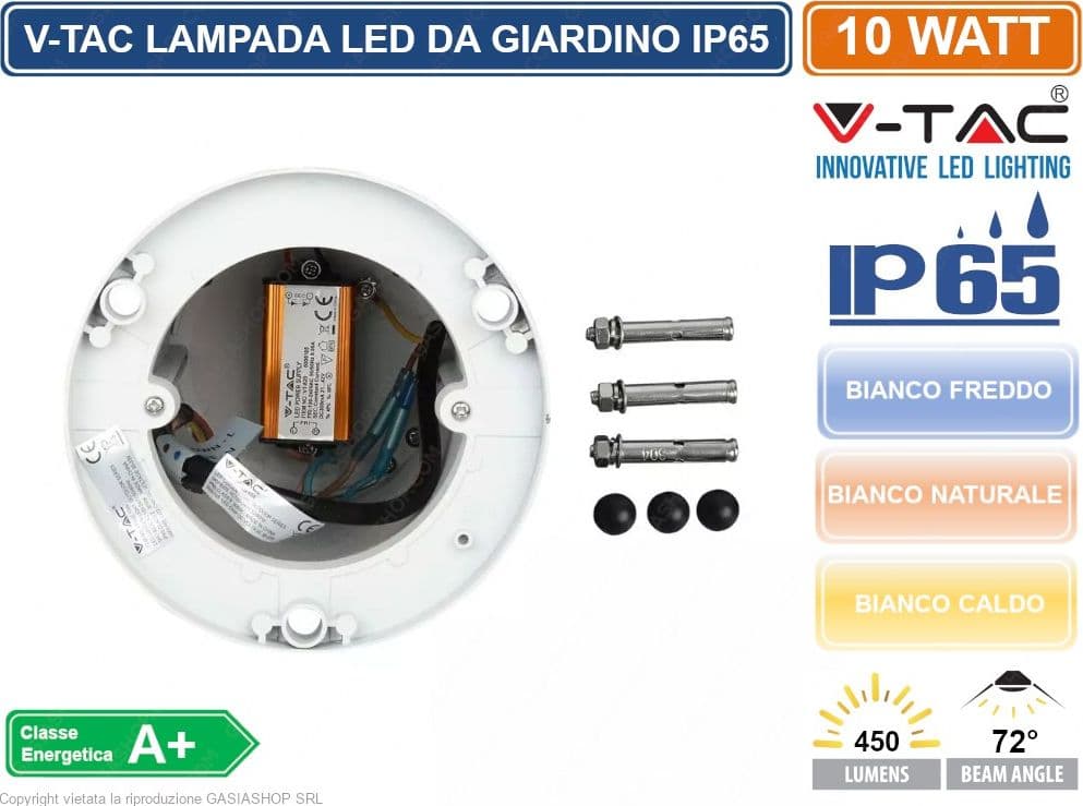 V-TAC VT-820 LAMPADA LED DA GIARDINO CON FISSAGGIO A TERRA 10W COLORE BIANCO IP65 - SKU 8325 / 8326 / 8327 DA ESTERNO IP65 - 2
