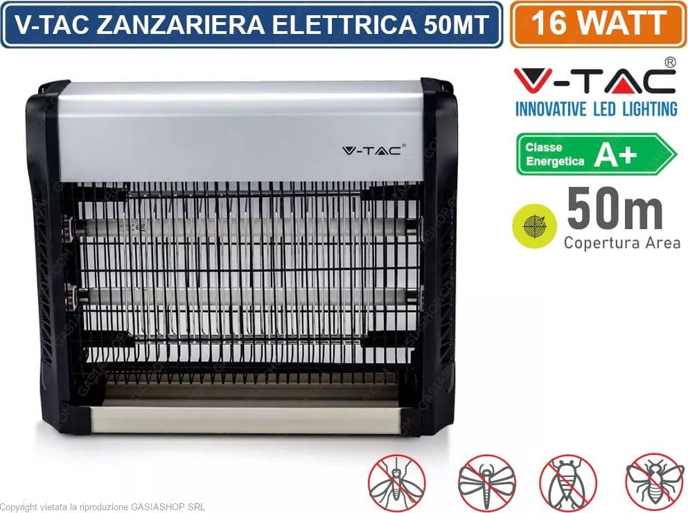 V-TAC VT-3216 ZANZARIERA ELETTRICA INSECT KILLER LAMPADA UV 16W LUCE BLU ATTIRA ED ELIMINA INSETTI - SKU 11179 - 3