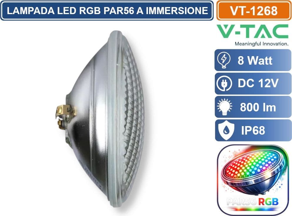 V-TAC VT-1268 LAMPADA LED RGB DA PISCINA PAR56 8W IP68 12V ATTACCO A VITE CON TELECOMANDO SKU 217558 - 3