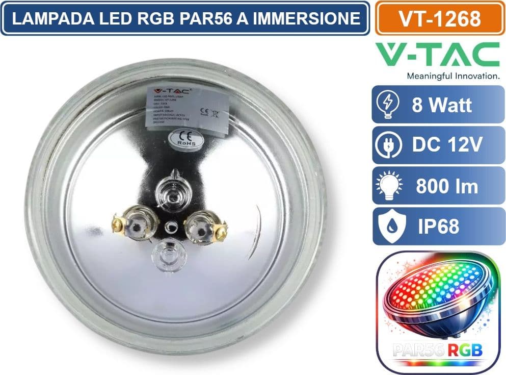 V-TAC VT-1268 LAMPADA LED RGB DA PISCINA PAR56 8W IP68 12V ATTACCO A VITE CON TELECOMANDO SKU 217558 - 4