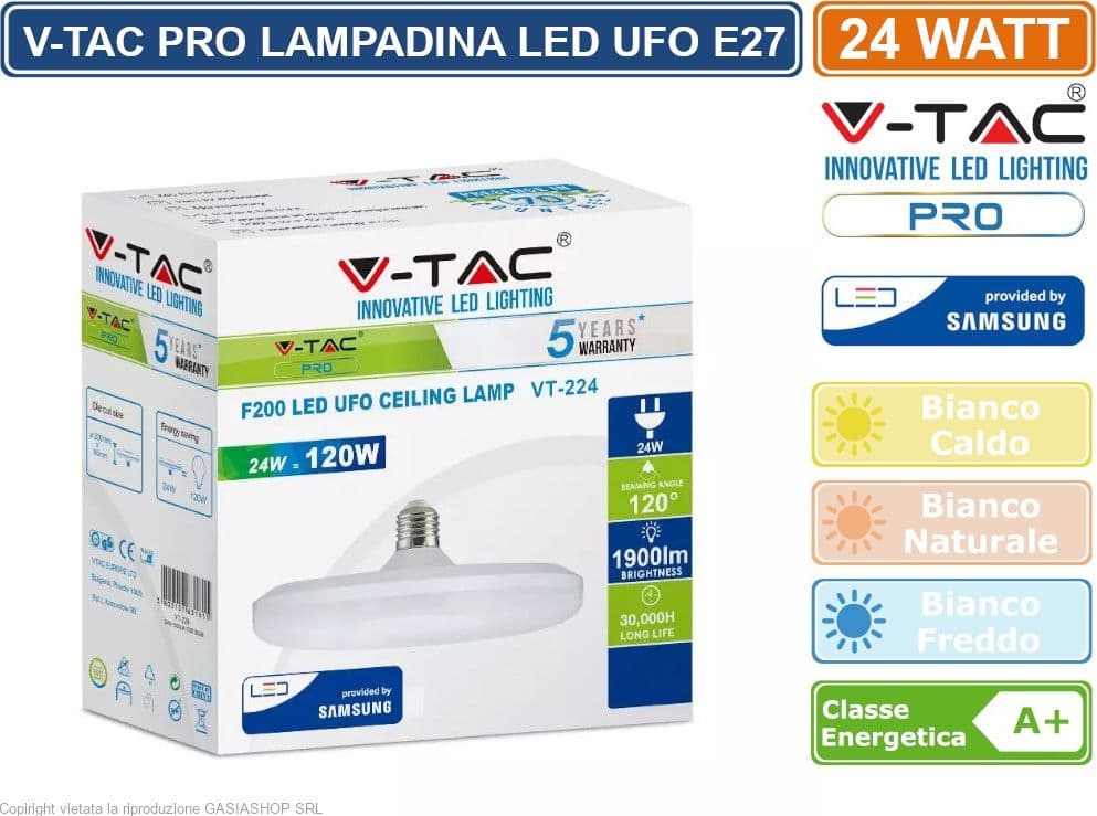 V-TAC PRO VT-224 LAMPADINA LED E27 24W UFO CHIP SAMSUNG - SKU 216 / 217 / 218 - 2