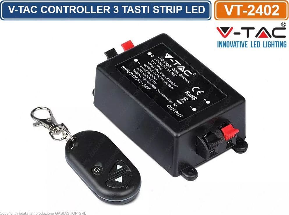 V-TAC VT-2402 CONTROLLER PER STRISCE LED CON TELECOMANDO 3 TASTI - SKU 3300 - 5