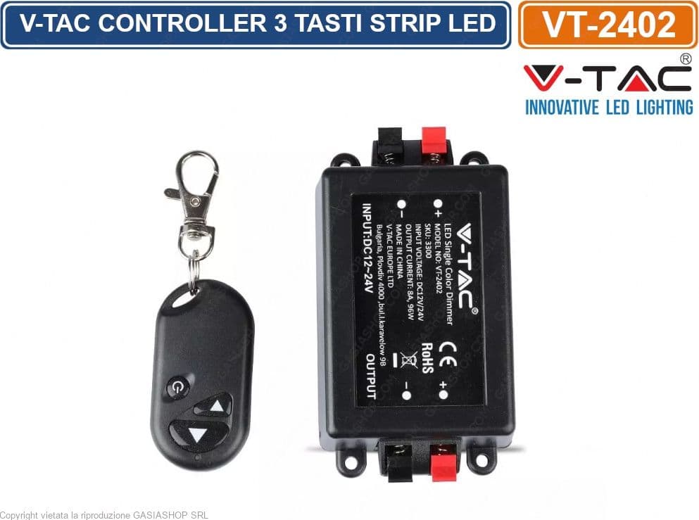 V-TAC VT-2402 CONTROLLER PER STRISCE LED CON TELECOMANDO 3 TASTI - SKU 3300 - 2