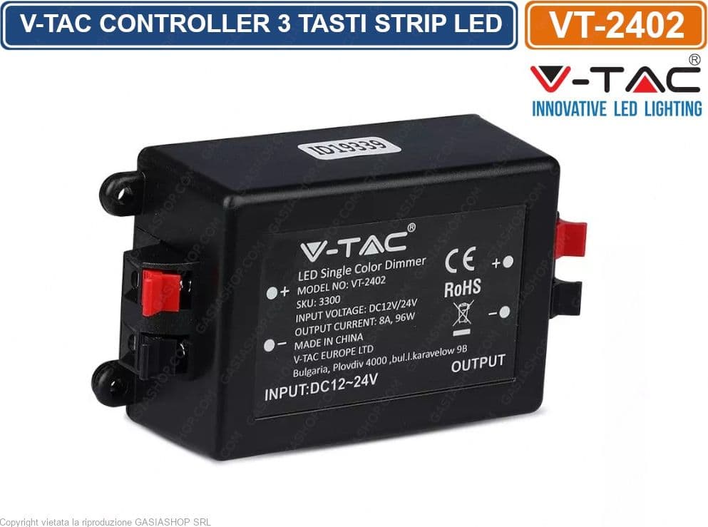 V-TAC VT-2402 CONTROLLER PER STRISCE LED CON TELECOMANDO 3 TASTI - SKU 3300 - 4