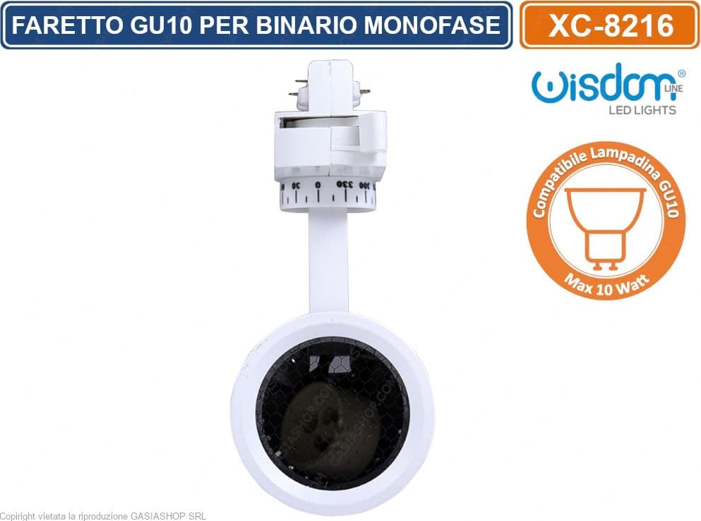 PORTAFARETTO LED PER BINARIO MONOFASE COMPATIBILE LAMPADINE GU10 DI COLORE BIANCO - 2
