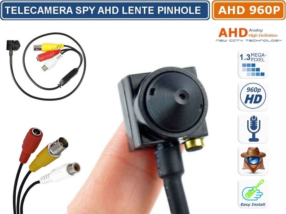 MINI TELECAMERA SPY PINHOLE AHD 960P 1.3 MPX 1280X960 3.7MM MICROFONO AMBIENTALE - 2