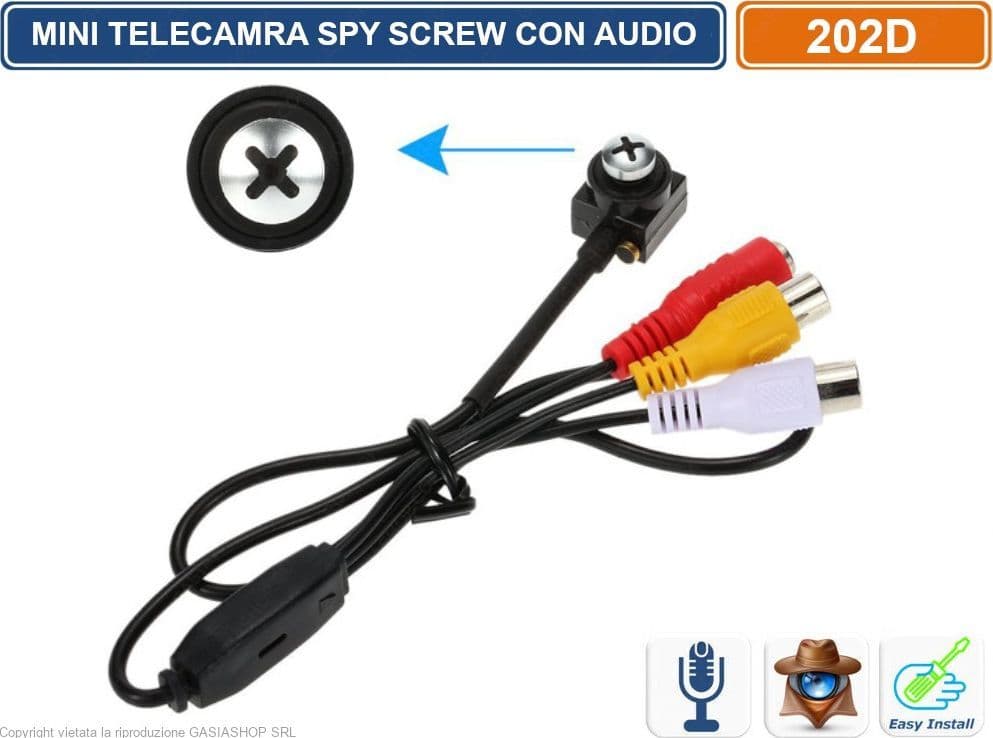 MINI TELECAMERA SPY SCRAW CCD SONY 1/3 650TVL 3.7MM MICROFONO INCORPORATO - 3