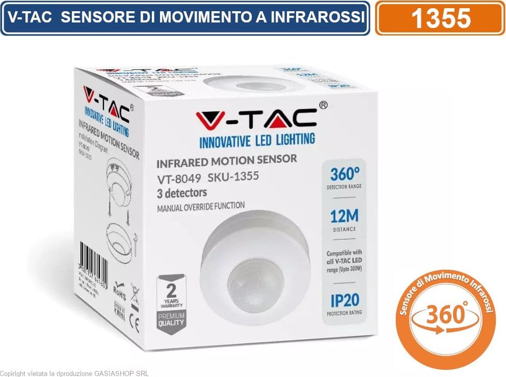 V-TAC VT-8049 SENSORE DI MOVIMENTO A INFRAROSSI PER LAMPADINE - SKU 1355 - 3