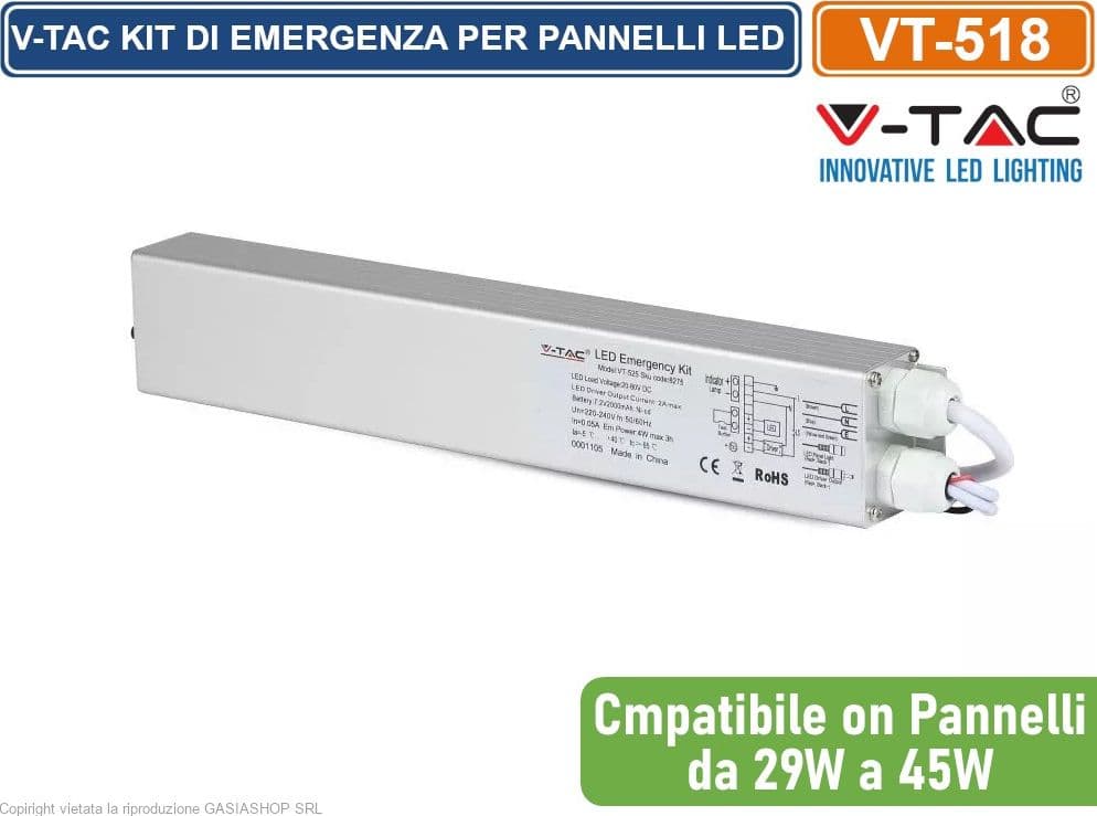 V-TAC VT-518 KIT DI EMERGENZA PER PANNELLI LED DA 29W A 45W - SKU 60303 - 3