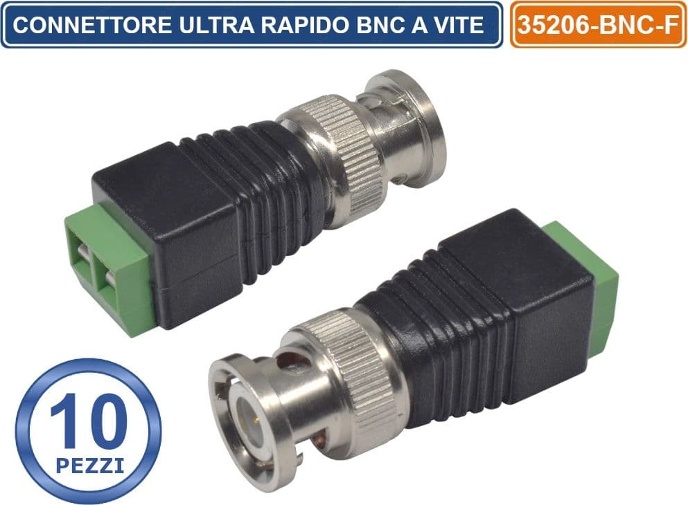 CONFEZIONE 10 PEZZI CONNETTORE BNC MASCHIO CON MORSETTIERA A VITE PER CAVO COASSIALE RG59