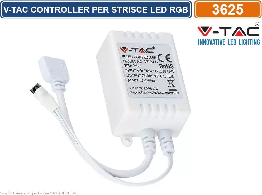 V-TAC CONTROLLER PER STRISCE LED RGB CON TELECOMANDO 24 TASTI - SKU 3625 - 2