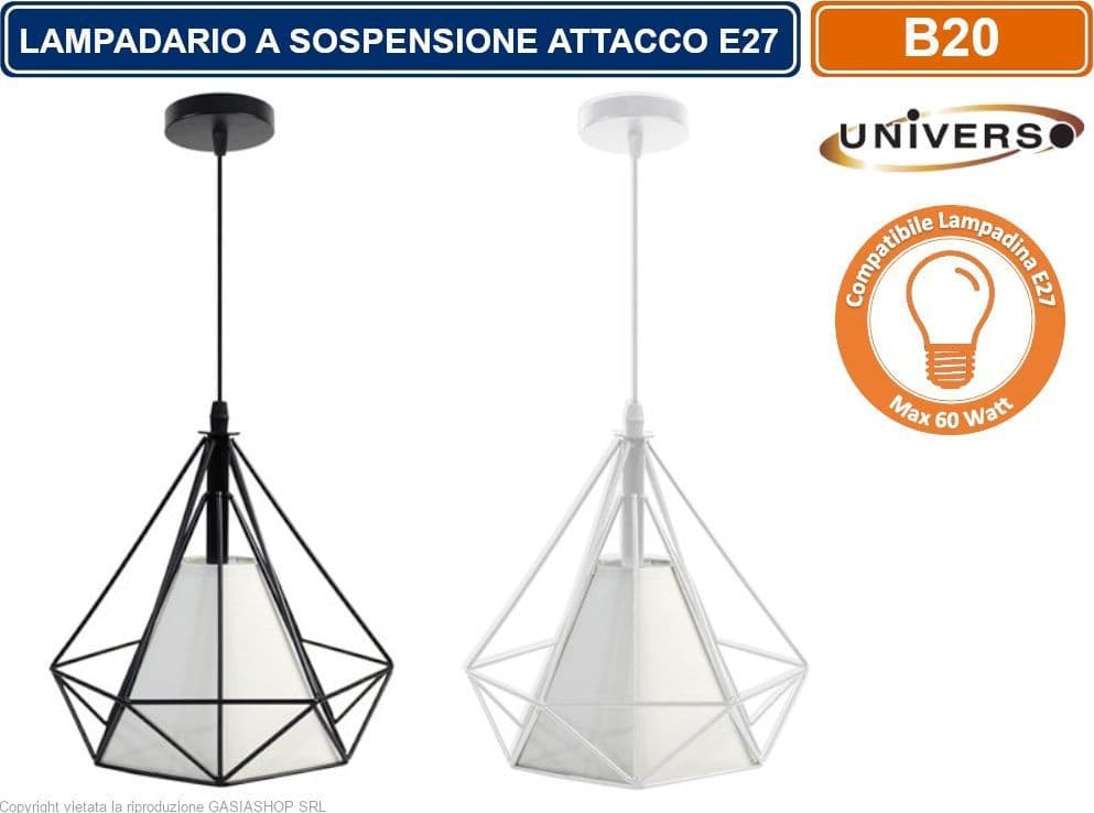 LAMPADARIO MODERNO A SOSPENSIONE CON PARALUME IN METALLO TRAFORATO ATTACCO E27 BIANCO NERO - 4